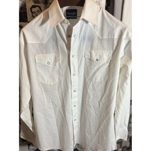 Wrangler Large Pearl Snap Shirt Mens White Cowboy Western Long Sleeve Pearl Cuff